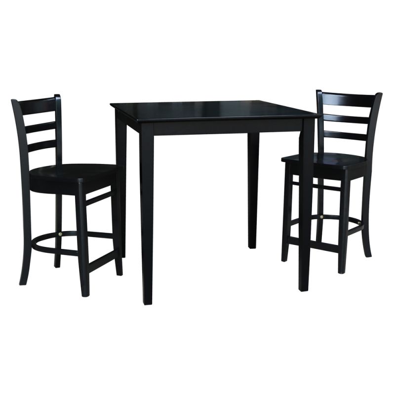 International Concepts (Set of 3 Pcs) - 36X36 Counter Height Table with 2 Counter Height Stools in Black Finish - K46-3636-S6172-2