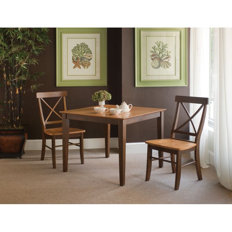 International Concepts (Set of 3 Pcs) - 36X36 Dining Table with 2 X-Back Chairs in Cinnemon/Espresso Finish - K58-3636-C613-2