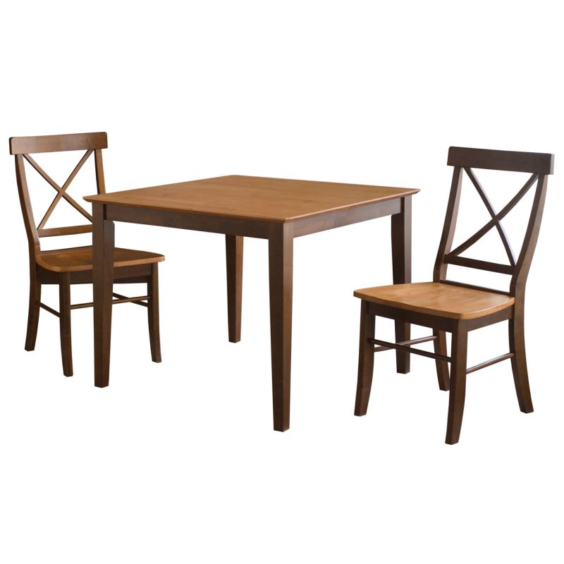 International Concepts (Set of 3 Pcs) - 36X36 Dining Table with 2 X-Back Chairs in Cinnemon/Espresso Finish - K58-3636-613-2