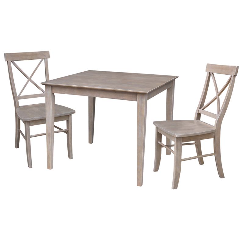 International Concepts (Set of 3 Pcs) - 36X36 Dining Table with 2 X-Back Side Chairs in Washed Gray Taupe Finish - K09-3636-C613-2