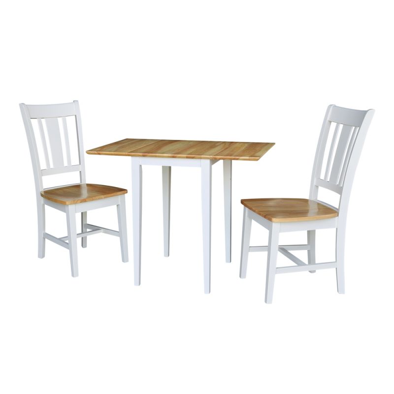 International Concepts - Set of 3 Pcs - Small Dual Drop Leaf Table with 2 San Remo Chairs in White / Natural Finish - K02-2236D-C10-2
