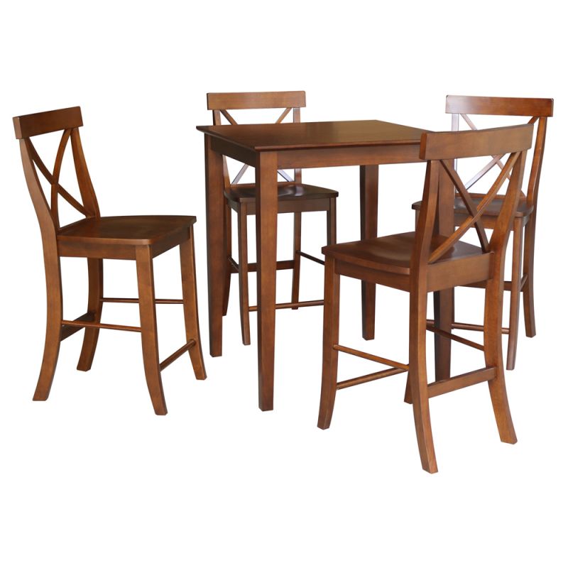 International Concepts - (Set of 5 Pcs) 30X30 Counter Height Dining Table with 4 RTA Counter Height Stools, 24
