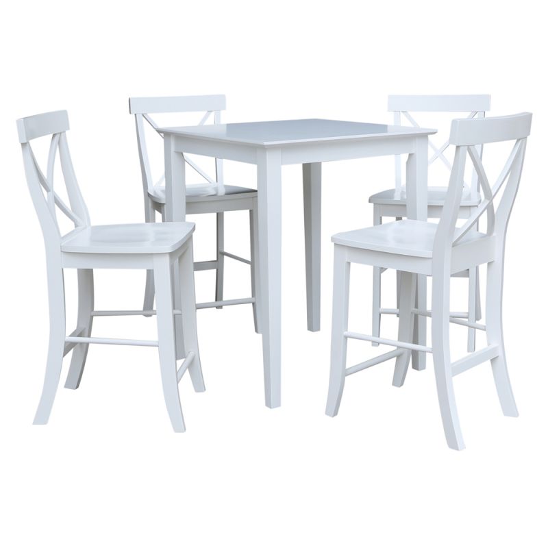 International Concepts - (Set of 5 Pcs) 30X30 Counter Height Dining Table with 4 X-Back Counter Height Stools in White Finish - K08-3030-S6132-4