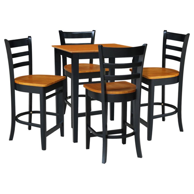 International Concepts - (Set of 5 Pcs) 30X30 Counter Height Table with 4 Counter Height Stools in Black / Cherry Finish - K57-3030-S6172-4