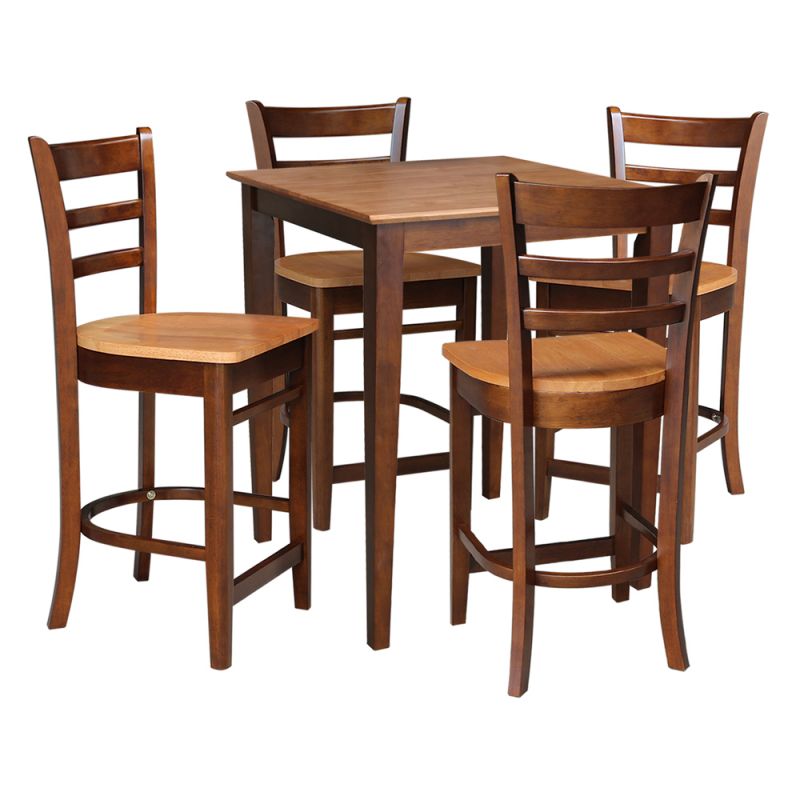 International Concepts - (Set of 5 Pcs) 30X30 Counter Height Table with 4 Counter Height Stools in Cinnemon/Espresso Finish - K58-3030-S6172-4