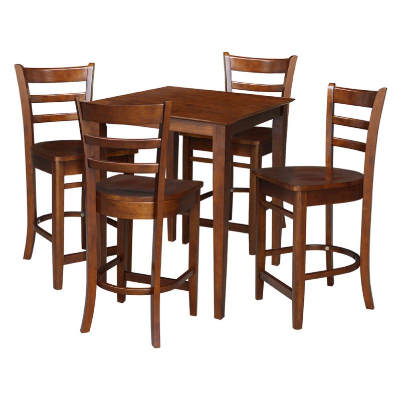 International Concepts - (Set of 5 Pcs) 30X30 Counter Height Table with 4 Counter Height Stools in Espresso Finish - K581-3030-S6172-4