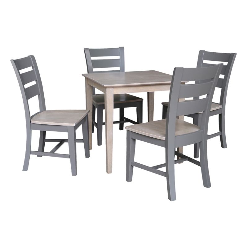 International Concepts - (Set of 5 Pcs) 30X30 Dining Table with 4 RTA Chairs in Washed Gray Taupe Finish - K09-3030-CI138-60-4