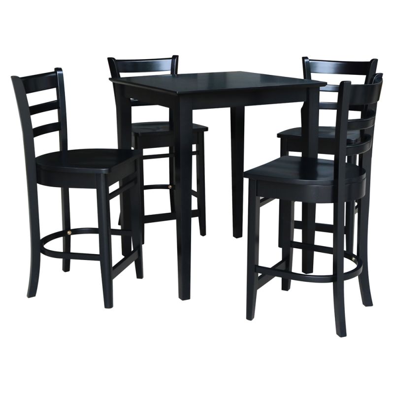 International Concepts - (Set of 5 Pcs) 30X30 Gathering Height Table with 4 Counter Height Stools in Black Finish - K46-3030-S6172-4
