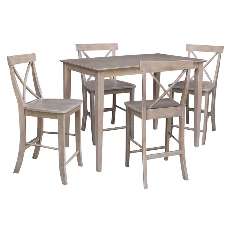 International Concepts - (Set of 5 Pcs) 30X48 Counter Height Dining Table with 4 Counter Height Stools in Washed Gray Taupe Finish - K09-3048-S6132-4