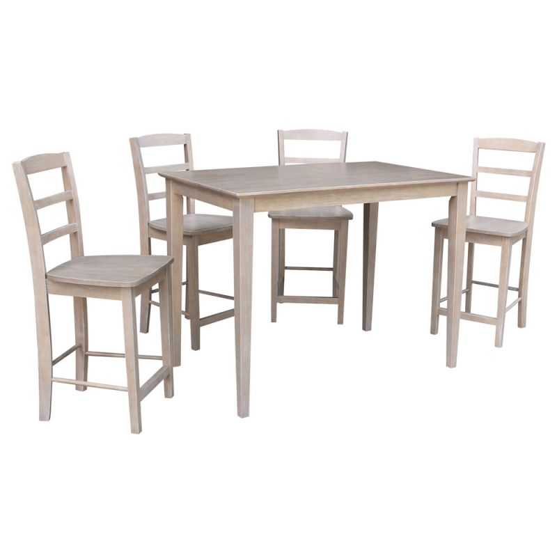 International Concepts - (Set of 5 Pcs) 30X48 Counter Height Dining Table with 4 Madrid Counter Height Stools in Washed Gray Taupe Finish - K09-3048-S402-4