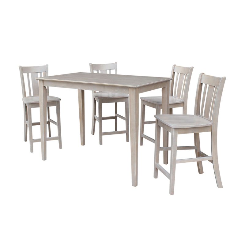 International Concepts - (Set of 5 Pcs) 30X48 Counter Height Dining Table with 4 San Remo Counter Height Stools in Washed Gray Taupe Finish - K09-3048-S102-4