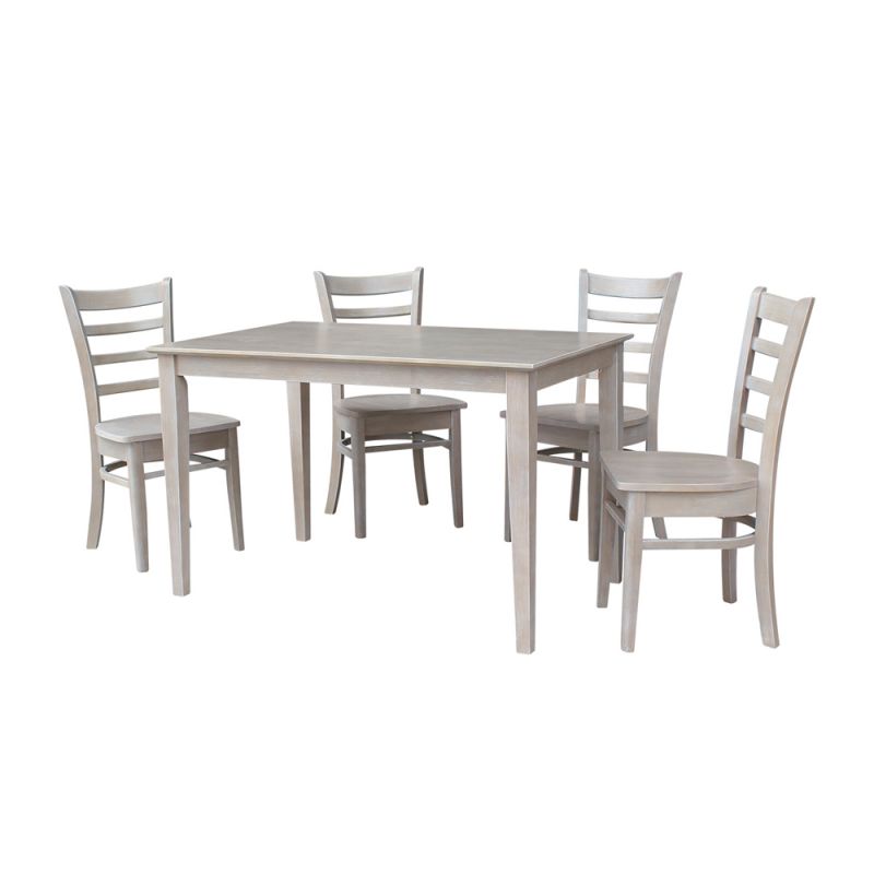 International Concepts - (Set of 5 Pcs) 30X48 Dining Table with 4 Emily Chairs in Washed Gray Taupe Finish - K09-3048-C617-4