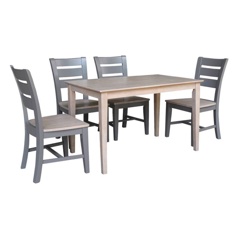 International Concepts - (Set of 5 Pcs) 30X48 Dining Table with 4 RTA Chairs in Washed Gray Taupe Finish - K09-3048-CI38-60-4