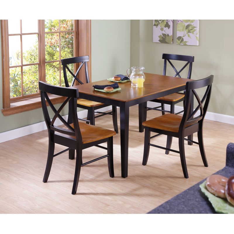 International Concepts - (Set of 5 Pcs) 30X48 Dining Table with 4 X-Back Chairs in Black / Cherry Finish - K57-3048-C-613