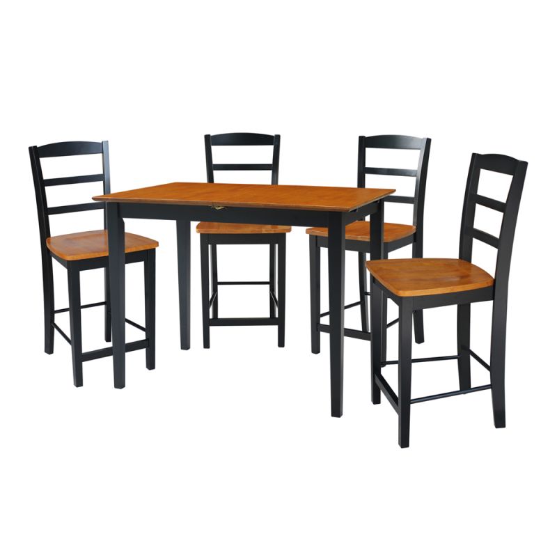 International Concepts - (Set of 5 Pcs) 32X48 Counter Height Table with 4 Emily Stools in Black / Cherry Finish - K57-T32X-S402-4