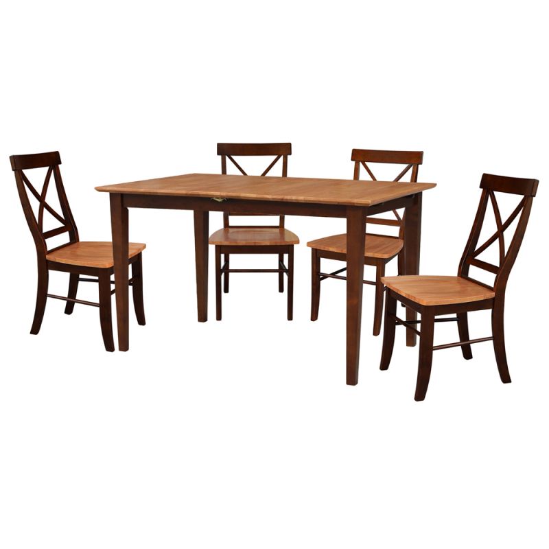 International Concepts - (Set of 5 Pcs) 32X48 Gathering Height Table with 4 X-Back Stools in Cinnemon/Espresso Finish - K58-T32X-S613-4