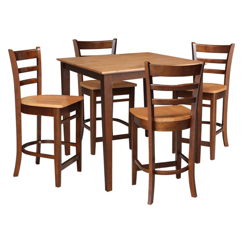 International Concepts - (Set of 5 Pcs) 36X36 Counter Height Dining Table with 4 Counter Height Stools, 24