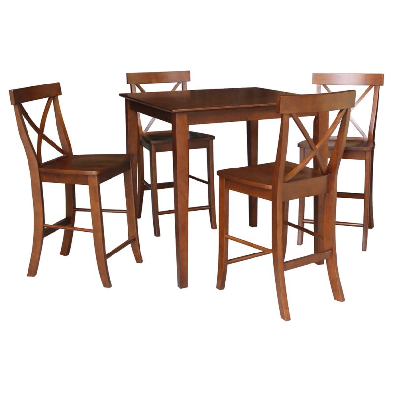 International Concepts - (Set of 5 Pcs) 36X36 Counter Height Dining Table with 4 RTA Counter Height Stools, 24