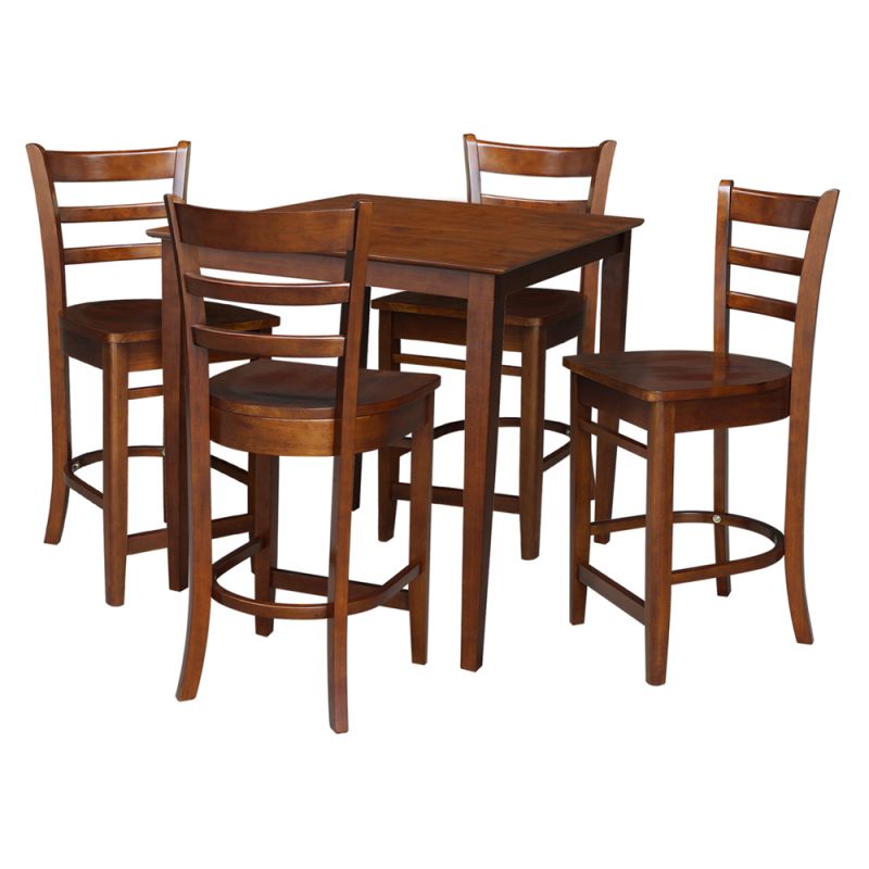 International Concepts - (Set of 5 Pcs) 36X36 Counter Height Dining Table with 4 RTA Counter Height Stools in Espresso Finish - K581-3636-S6172-4