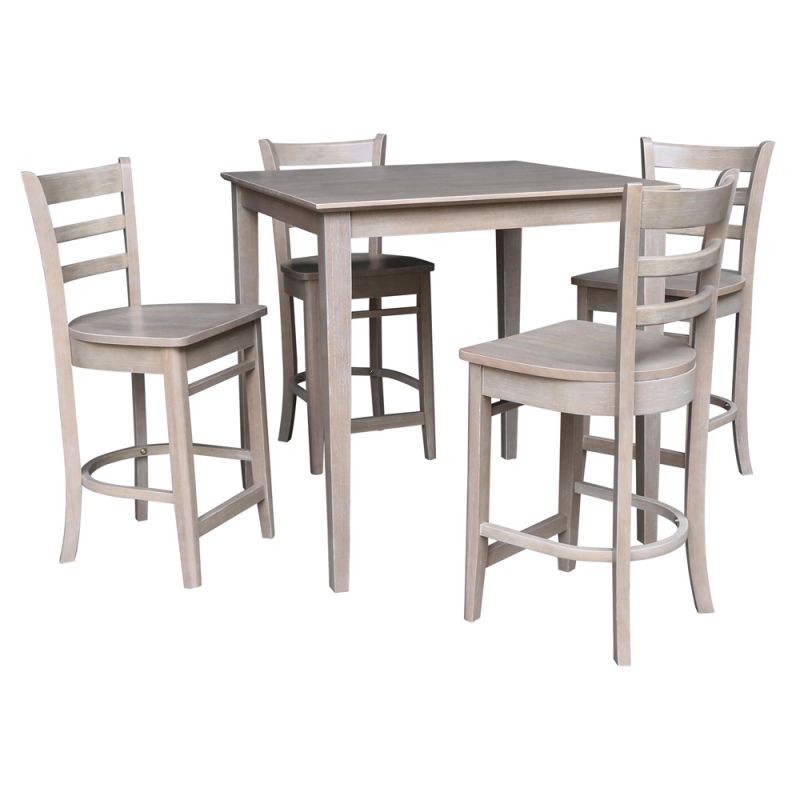 International Concepts - (Set of 5 Pcs) 36X36 Counter Height Dining Table with 4 Stools in Washed Gray Taupe Finish - K09-3636-S6172-4