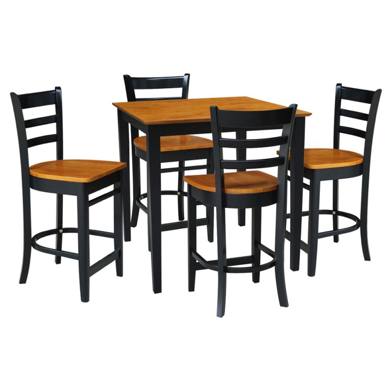 International Concepts - (Set of 5 Pcs) 36X36 Counter Height Table with 4 Counter Height Stools in Black / Cherry Finish - K57-3636-S6172-4