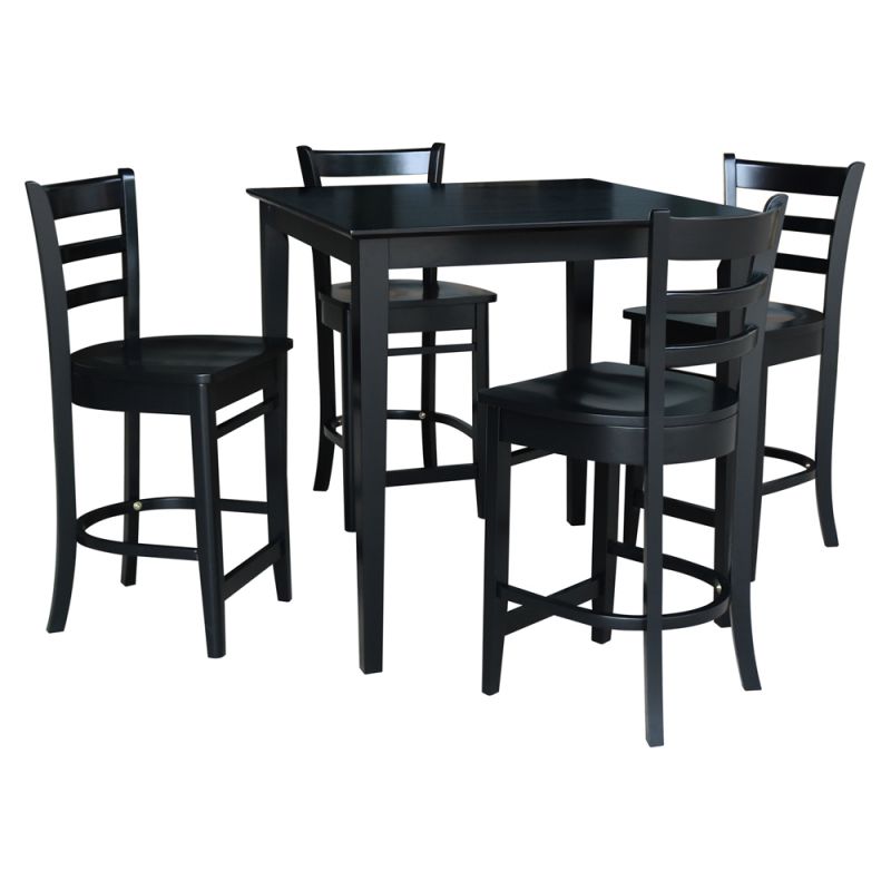 International Concepts - (Set of 5 Pcs) 36X36 Counter Height Table with 4 Counter Height Stools in Black Finish - K46-3636-S6172-4