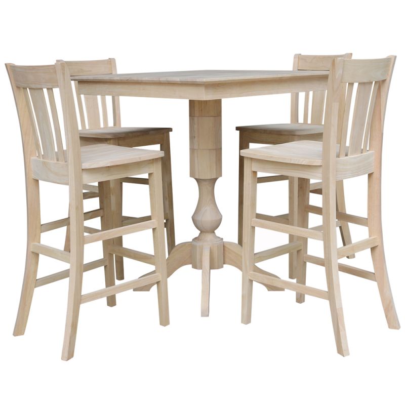 International Concepts - (Set of 5 Pcs)36X36 Square Top Ped Table with 4 Bar Height Stools - K-3636TP-11B-S103-4