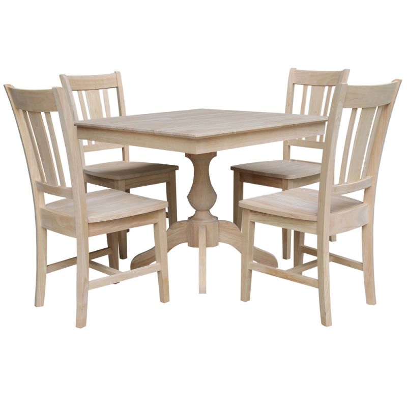 International Concepts - (Set of 5 Pcs)36X36 Square Top Ped Table with 4 Chairs - K-3636TP-11B-C10-4