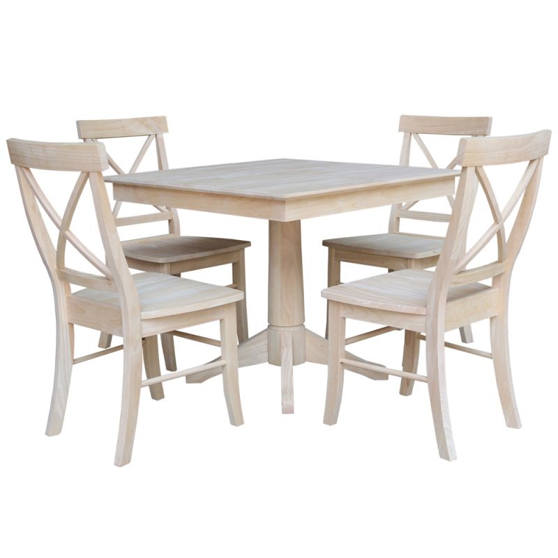 International Concepts - (Set of 5 Pcs)36X36 Square Top Ped Table with 4 Chairs - K-3636TP-27B-C613-4