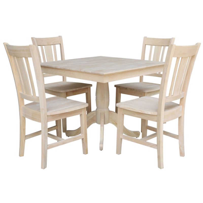 International Concepts - Set of 5 Pcs -36X36 Square Top Ped Table with 4 Chairs - K-3636TP-C10-4