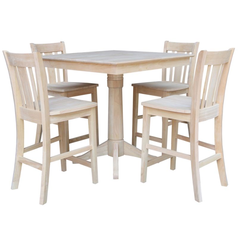International Concepts - (Set of 5 Pcs)36X36 Square Top Ped Table with 4 Counter Height Stools - K-3636TP-27B-S102-4