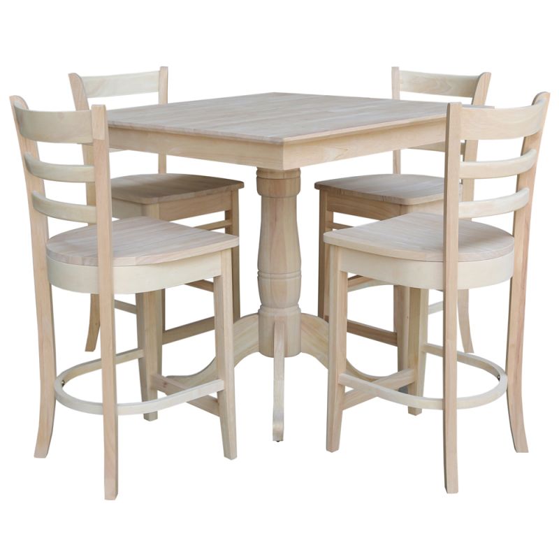International Concepts - (Set of 5 Pcs)36X36 Square Top Ped Table with 4 Counter Height Stools - K-3636TP-6B-S6172-4