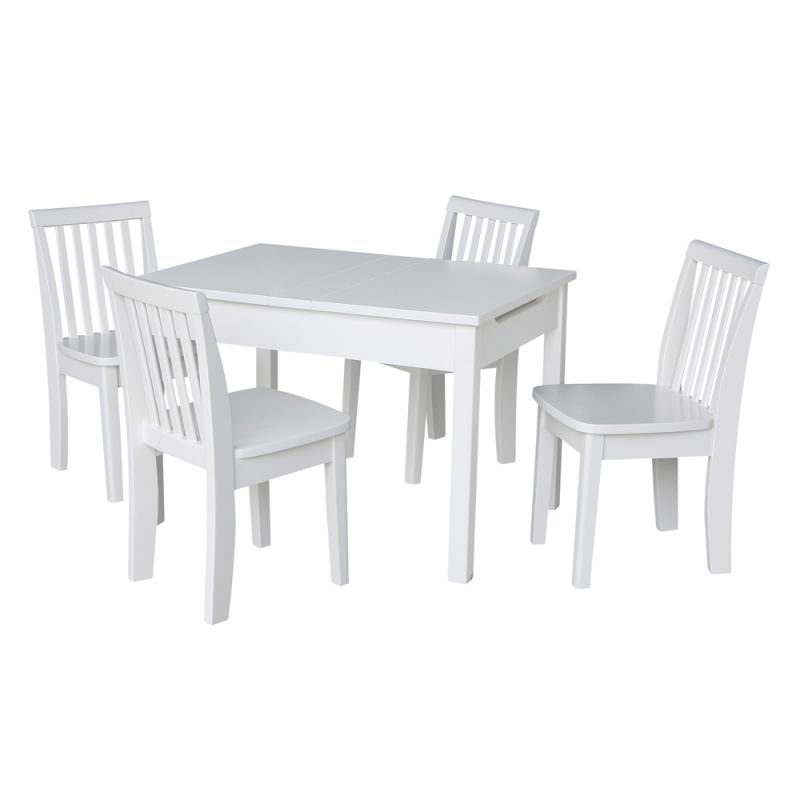 International Concepts - (Set of 5 Pcs) Table with 4 Mission Juvenile Chairs in White Finish in White Finish - K08-JT2532L-263-4