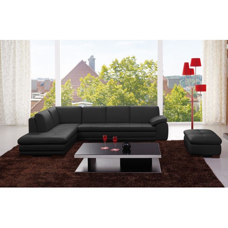 J&M Furniture - 625 Italian Leather Ottoman and Left Hand Facing Sectional in Black