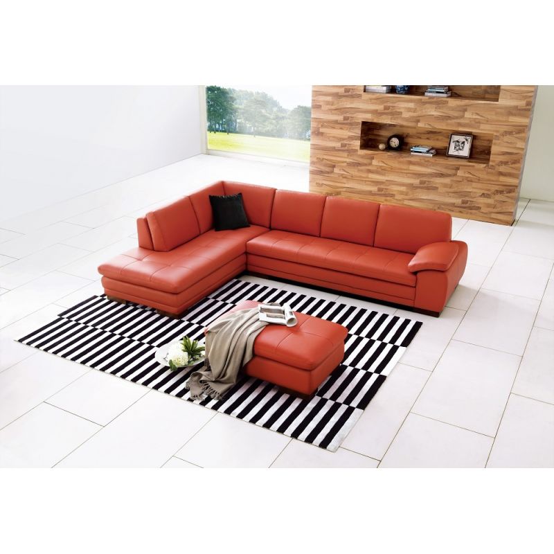 J&M Furniture - 625 Italian Leather Ottoman and Left Hand Facing Sectional in Pumpkin