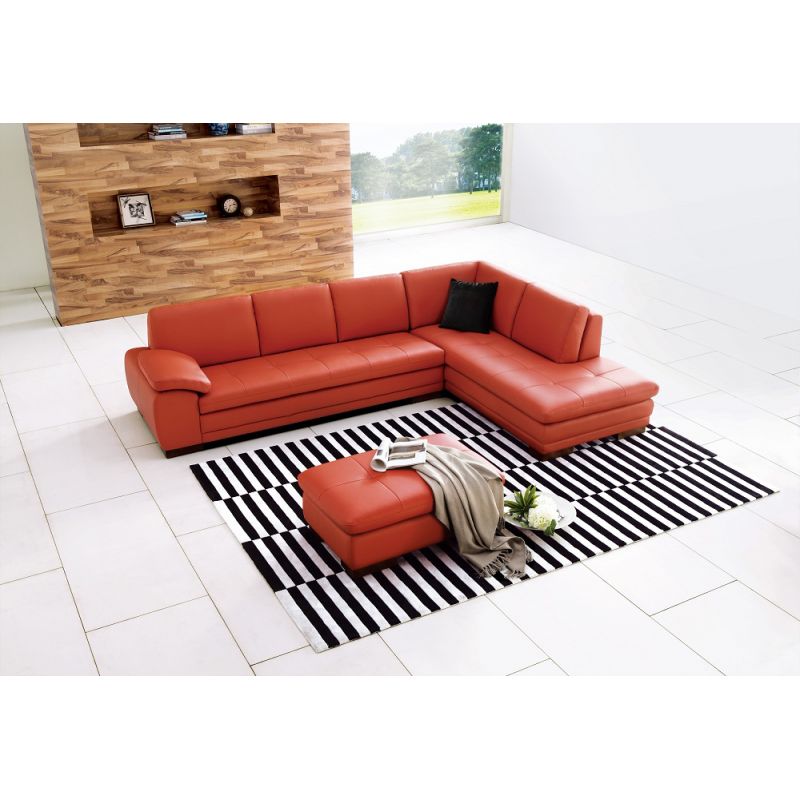 J&M Furniture - 625 Italian Leather Ottoman and Right Hand Facing Sectional in Pumpkin
