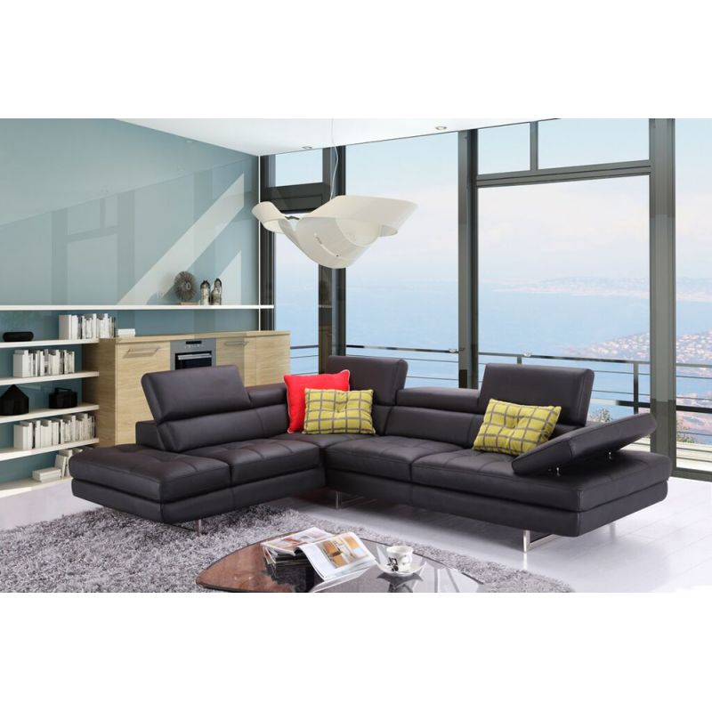 J&M Furniture - A761 Italian Leather Sectional Slate Black In Left Hand Facing - 1785521-LHFC
