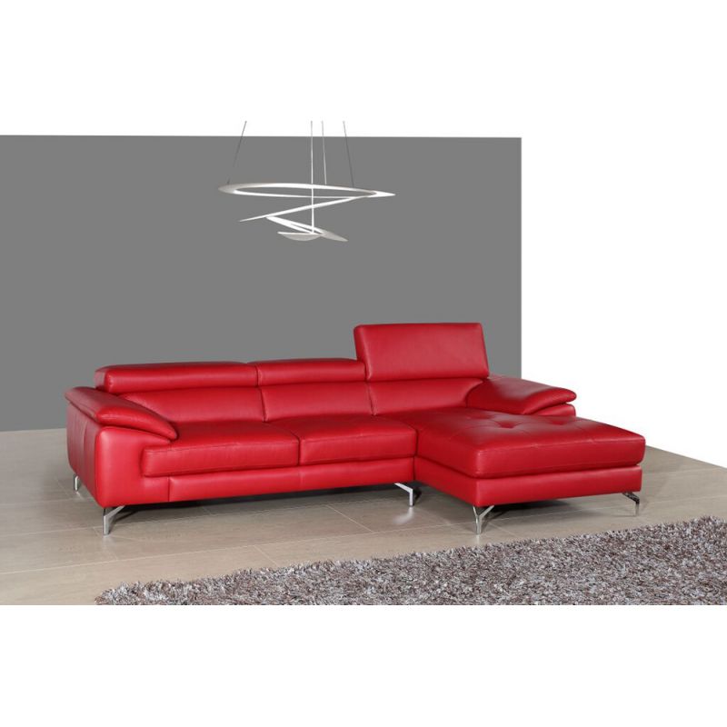 J&M Furniture - A973B Italian Leather Mini Sectional Right Facing Chaise in Red - 179061-RHFC