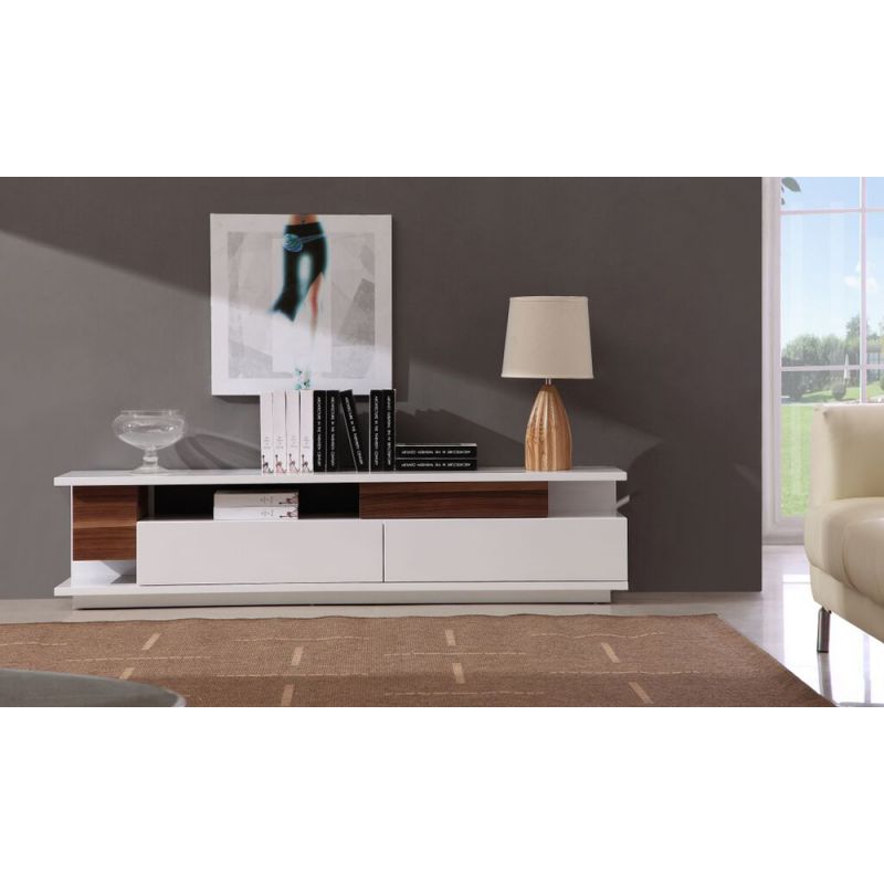 J&M Furniture - TV Stand in White High Gloss & Walnut - 17759