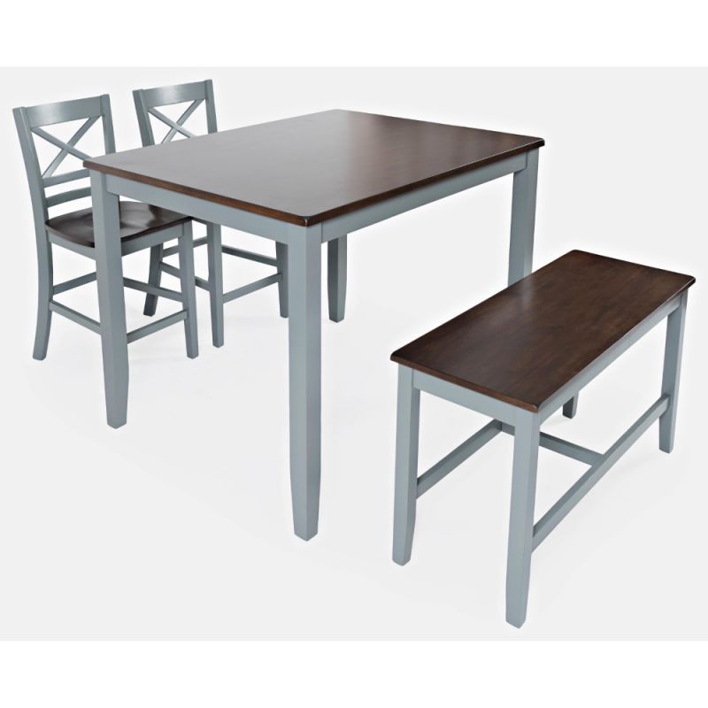 Jofran - Asbury Park 4 in Pack in Counter Table with 2 Stools and Bench in Grey /Autumn - 1816
