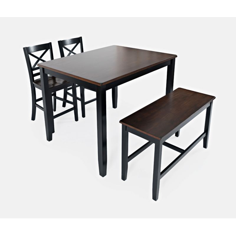 Jofran - Asbury Park Solid Acacia Farmhouse 4-Pack Counter Height Dining Set - Table with 2 Stools and Bench - 1846