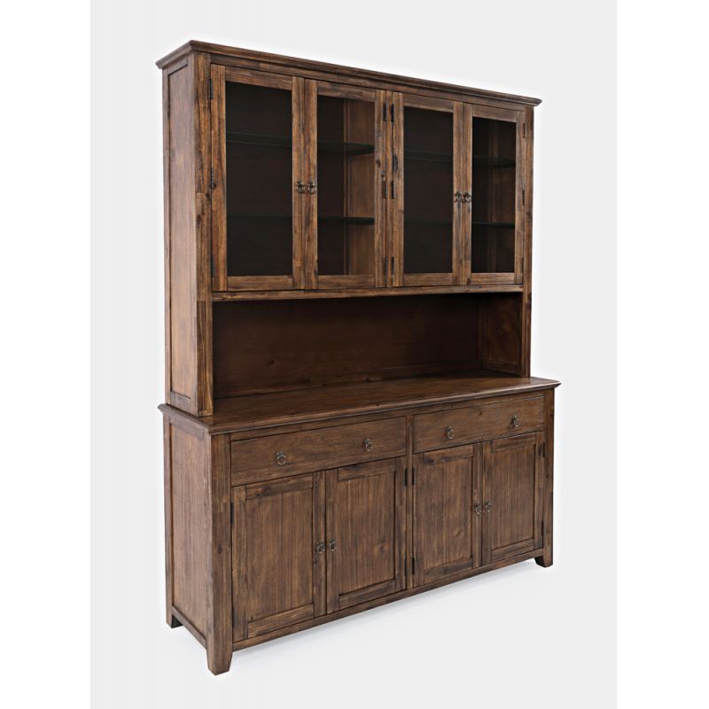 Jofran - Bakersfield Hutch with Light and Four Door Server - Wire Brush Brown - 1901-6465KT