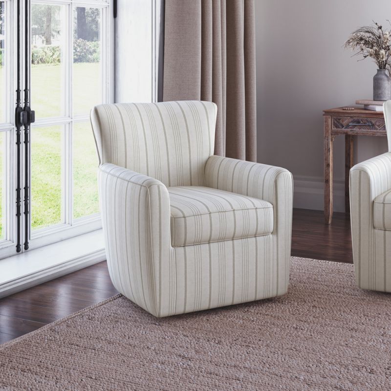 Jofran - Blakely Harper Contemporary Traditional Swivel Accent Chair, Beige Stripe - BLAKELY-SW-BEIGE