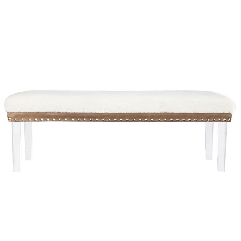 Jofran - Brianna Modern Luxury Faux Fur Upholstered Bench with Clear Acrylic Legs, Snow - BRIANNAKD-BN-SNOW