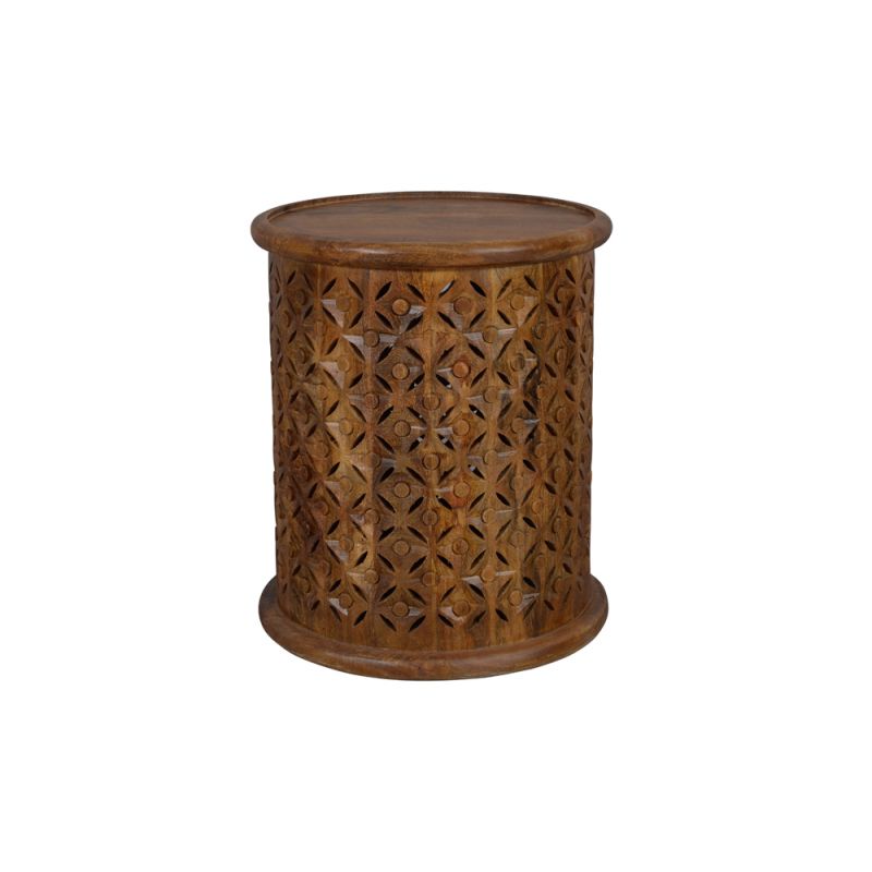 Jofran - Decker Small Distressed Hardwood Drum End Table - Mango - 1730-1716MGO