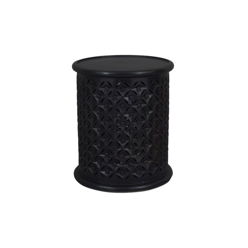 Jofran - Decker Small Distressed Hardwood Global Drum End Table, Antique Black - 1730-1716AB