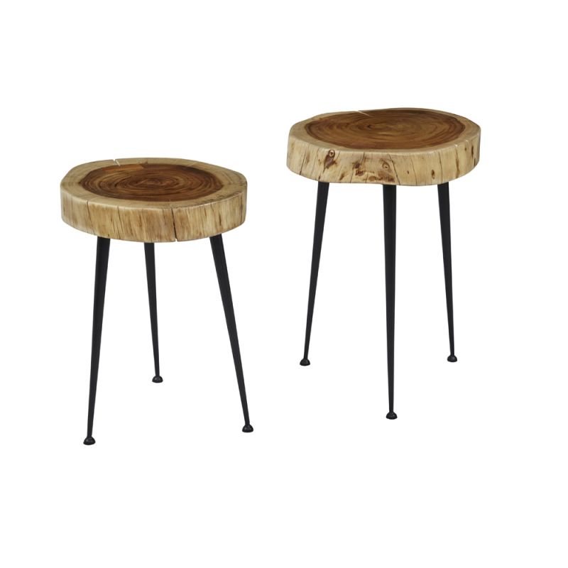 Jofran - Global Archive Flat-Pack Wood and Iron Accent Tables (Set of 2) Natural Brown - 1730-20KD