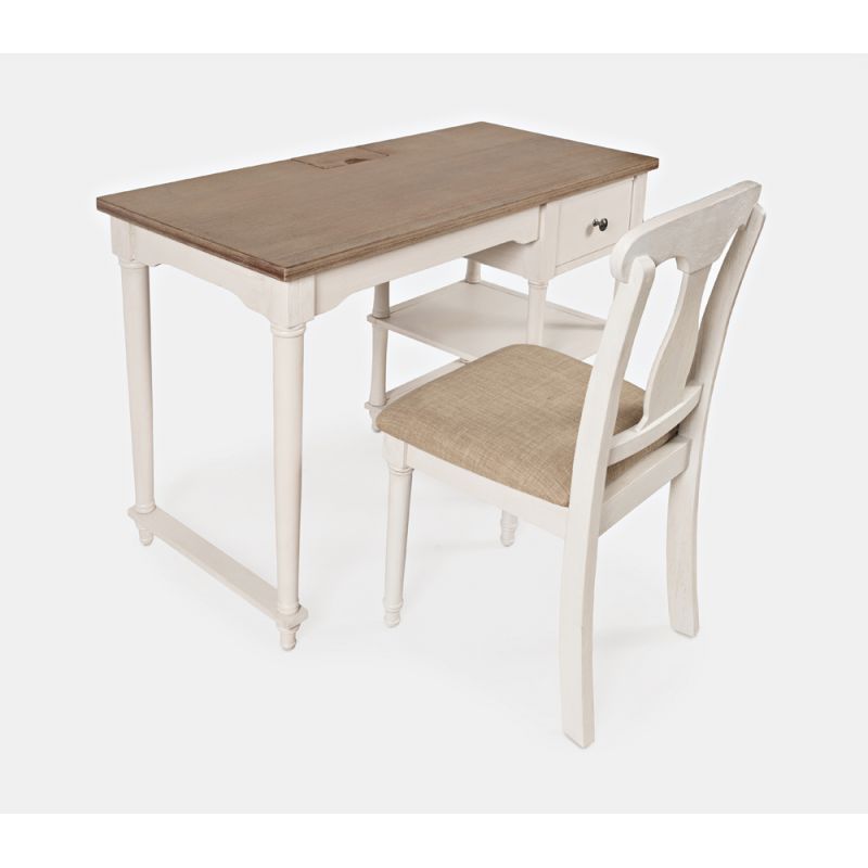 Jofran - Grafton Farms USB Charging Desk and Chair Set - Brushed White and Brushed Brown - 1978-46360KDKT