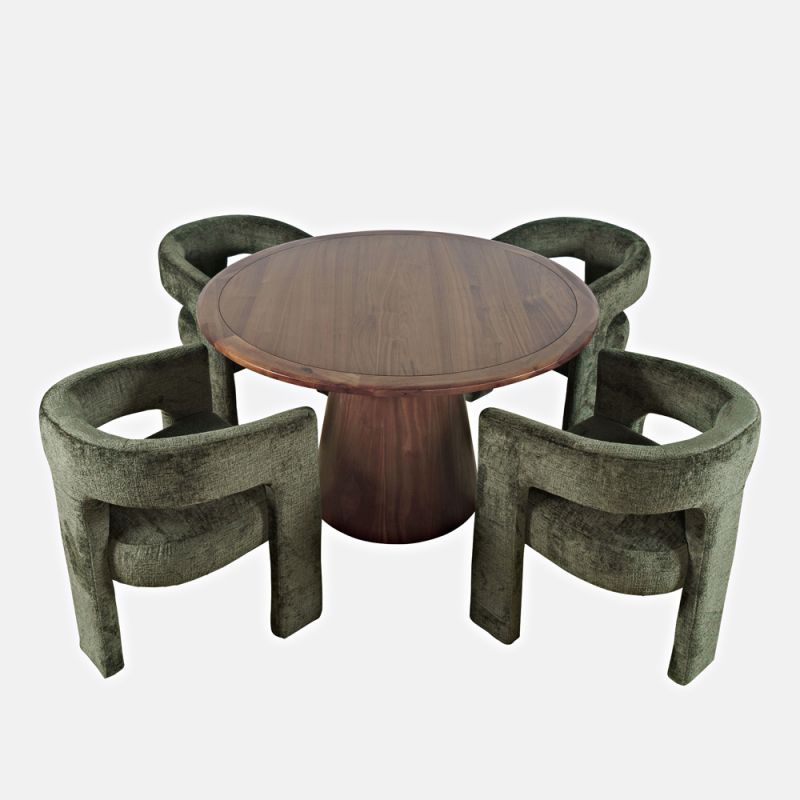 Jofran - Gwen Luxury Mid-Century Modern Five Piece Dining Set with Upholstered Chairs, Forest - 2271-NASHD-4FOR
