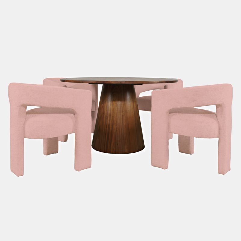Jofran - Gwen Luxury Mid-Century Modern Five Piece Dining Set with Upholstered Chairs, Pink - 2271-NASHD-4PNK